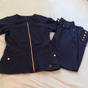 Jaanau Women Navy Scrub Set (Top and Bottom)